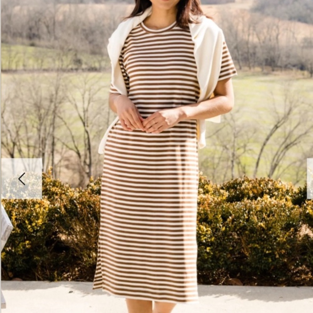 Able Maria boxy midi dress brown stripe size small